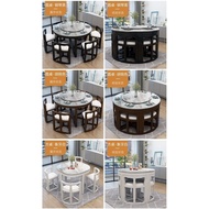 Marble Dining Tables and Chairs Set Square Solid Wood Dining Table Simple Modern Small Apartment Home Dining Table Internet Celebrity Invisible