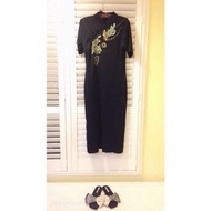 外婆的古著洋裝 夜上海   Vintage Luxury dress 復古風   龍鳳手工刺繡 下擺開叉 外婆的古董旗袍式洋