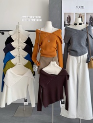 95634 Multicolor High-End Loose Shoulder Irregular Knitwear