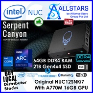 (ALLSTARS : NUC) Intel NUC12SNKi7 + 64GB RAM + 2TB Gen4x4 SSD + Unactivated Win 11 PRO Complete Mini PC (Intel i7 12700H Core 14, Thread 20, Arc A770M Graphics 16GB &amp; Iris Xe, Intel 2.5G LAN, WIFI6E, BT5.3, 1x HDMI 2.1, 2x DP 2.0, 2x DP 2.0 via TB Alt-DP)