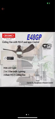 KDK E48GP WIFI CEILING FAN WITH LED LIGHT / FREE DISPOSAL + DELIVERY + REPLACEMENT ON CONCRETE CEILING  PROVIDED