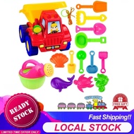 [Choo Choo Toy] 沙滩玩具挖沙漏铲子 14Pcs Plastic Beach Toy Set Shovels Truck Rakes Watering Pot Mainan Pantai Lori - BT190