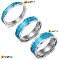 WENNEYU 2PCS Blue Opal Inlay Ring, Blue Opal Inlay Polished  Stainless Steel Wedding Ring, Fashion 8