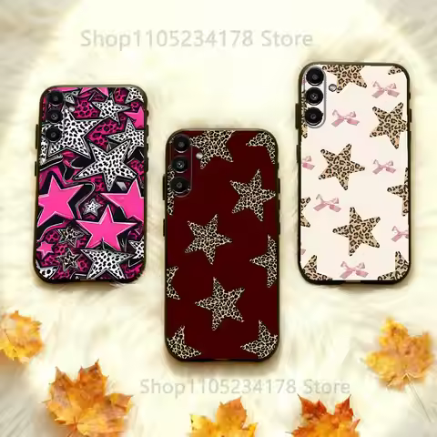 Leopard Print Stars Pattern Phone Case For Samsung Galaxy A73,31,32,72,41,53,52,71,22,5G,Note,J7,8,9