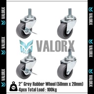 VALORX : Light Duty M10 Threaded Stem Castor C/W 2" Grey Rubber Wheel (Castor Wheel)