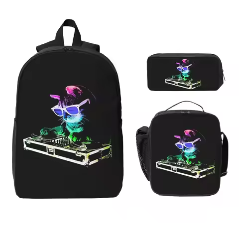House Cat Rainbow Dj Kitty Backpack Boys Girls BookBag School Bag Computer Shoulder Bags 3ps Insulat