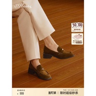 73hours Women's Shoes Fengdi Movement Spring Autumn British Style Retro Small Leather Shoes Brown Lo