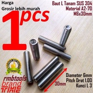 M6x30 Bolt L Set Embedded M6 Stainless 304 Grade A2-70 Pitch 1.00