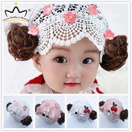 Cute Flower Cherry Lace Baby Turban Hat Summer Breathable Cotton Wigs Kids Girls Beanie Cap Headband