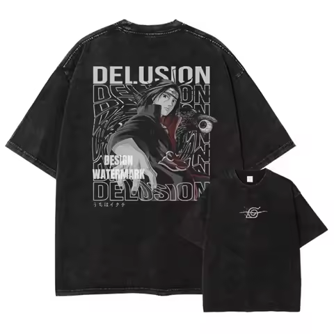 T-shirts Vintage Washed Uchiha Itachi Printed T Shirt Oversize Streetwear Manga Kakashi Minato Obito