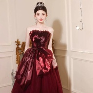 French Tube Top Toast Dress 2025 Autumn Evening Dress Bride Temperament Long Toast Dress Engagement 