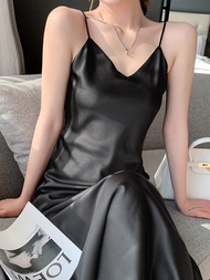 Midi Dress Satin Yuki Dress - Long Dress Camisoles Satin Small Strap Korean Style DRS B016 By Dress 
