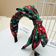 【FDX】 Checkered Cross Retro Bow Christmas Headband Women'S Holiday Decoration Clothing Headband