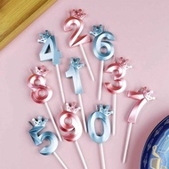 Crown Aaaaa 3D Birthday Digital Candles Pink Blue 0-9 Number Cake Topper Decorations Wedding Aaaa