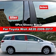 LT HYS For Toyota Wish AE20 2009-2017 6Pcs Glossy Black Car Window Door Column Middle Center B C Pillar Post Cover Trim Carbon Fiber Mirror Effect PC Material Sticker