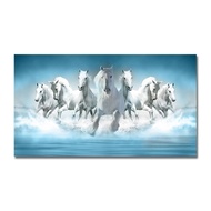 7 White Running Horses Painting on Canvas Animal Poster and Prints Modern Wall Art Pictures for Livi
