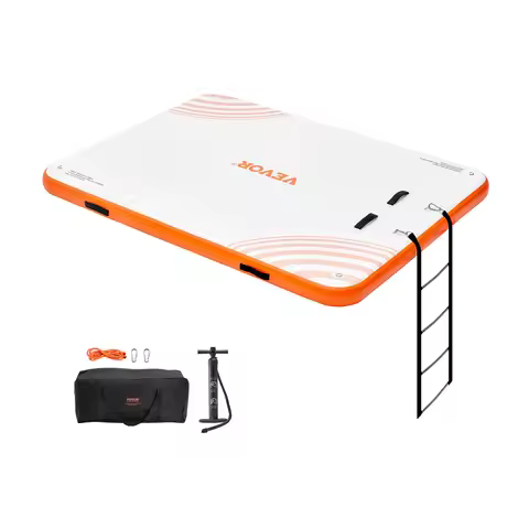 SucceBuy Inflatable Floating Dock 10x8FT Non-Slip Water Detachable Ladder Portable Carrying Bag Floa