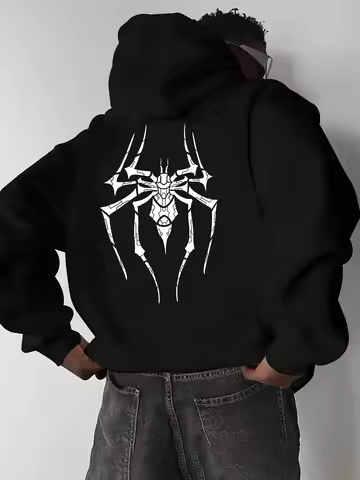 Marvel's Spider-Man Miles Morales Men's Black Hoodie Red Spider-themed Superhero Short-sleeved Casua