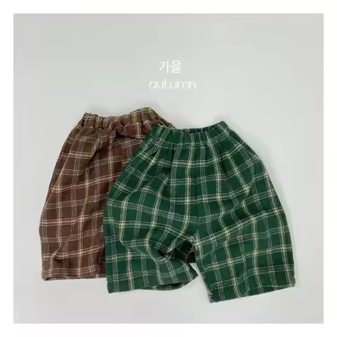 Childrens Boys Checkered Pants Spring Autumn Woven Material Wide Legs Kids Boys Pants Fashionable Ba
