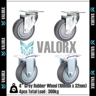 VALORX : Medium Duty Top Plate Castor C/W 4" Grey Rubber Wheel (Castor Wheel)