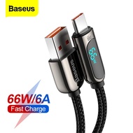 Baseus 66W USB Type C Cable 6A LED Fast Charging Charger Wire Cord For Huawei P40 Xiaomi Mi 10 Samsung S20 Data USBC Phone Cable