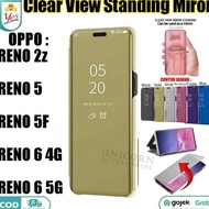 DE109 >> Clear View Case Oppo RENO 2z 5 5f 6 4G 5G Flip Mirror Standing Casing