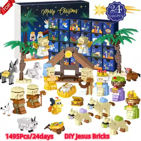 Christmas Advent Calendar Box Kids DIY Jesus Christmas Tree Train Buidling Blocks Toys 24Days Countd