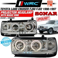 Sonar Toyota Land Cruiser FJ80 FJ82 1990 - 1997 Projector Headlamp With Magic Ring ( Clear + Chrome 