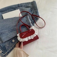 White Lace PU Leather Mini Handbag with Pretty Bow, Compact Lady's Style - DK353