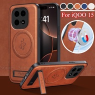 Magnetic Charge Ring Leather Case For iQOO 15 5G Stand Holder Plain Casing Phone Bracket Shockproof 