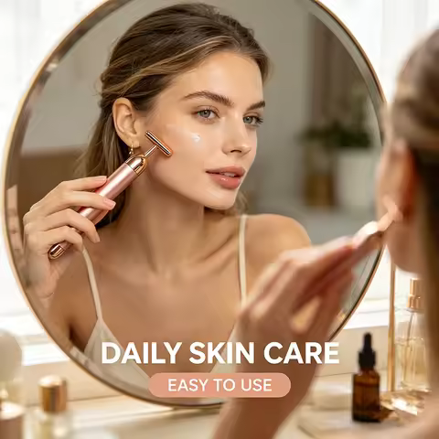 Electric Facial Massager 24K Gold Portable Electric T-Shaped Head Skin Care Massage Instrument Energ