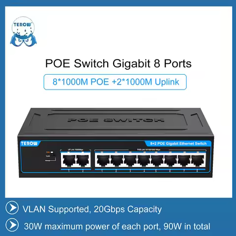 Gigabit Switch 10 Ports 1000Mbps POE Network Swich TEROW Switch 10ports Ethernet Splitter RJ45 Hub F