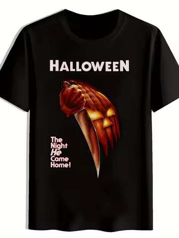 Men's Michael Myers Halloween Shirt - Slasher Film Merch with Iconic Mask Print Black Horror Movie T