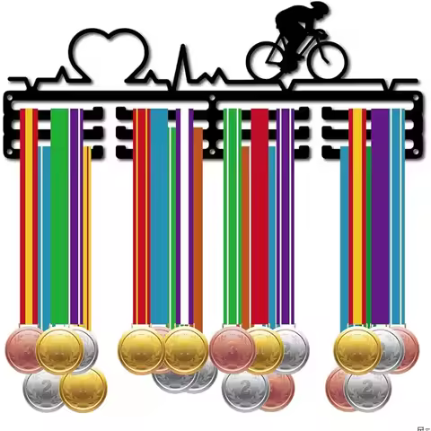 1pc Cycling Medal Holder Hanger Stand Frame with 12 Hooks 3 Rows Hanging Over 60 Medals Wall Mounted