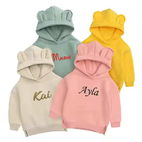 Personalised Embroidery Childrens Bear Hoodie Custom Name Unisex Kids Jumper Gifts for Kids Clothing