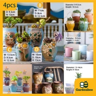 Gardenbee 4pcs/3pcs/Set Ceramic Pots (Glazed Glossy/UnGlazed/Matte/Cute/Big size) Plant Flower Pot Home Office Desk Garden Mini Cactus Succulents