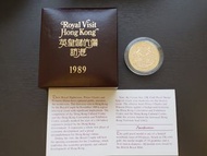 【激罕有】1989年皇儲伉儷訪港紀念精鑄金幣金章（47.54g）Royal Visit Proof Gold Coin Gold Medal