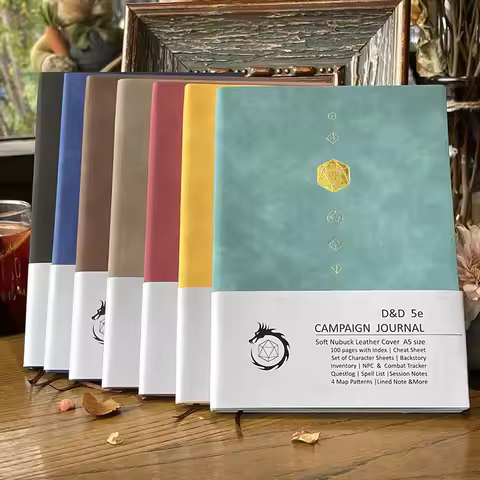 DnD 5e Notebook Campaign Journal|Character Sheets|Cheat Sheets|NPC/Combat Tracker|Maps|96 Pages|Leat