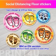 PRINT4U SOP Animal Footprint Sticker Kids/school Social Distancing Jarak Sosial Floor Sticker BM/EN 1 set 6pcs