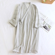 Japan imported original MUJI Couples No Print Style Kimono Pajamas Mens Nightgown Cotton Gauze Sprin