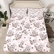 Cowgirl Boots Fitted Sheet Set with 2 Pillowcase,Western Cowboy Rustic Brown Cowhide Starry Microfib