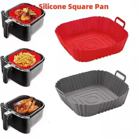 BPA Free Silicone Air Fryer Liners Square Reusable Basket Mat for 4-7 QT Oven Microwave Baking Dishw