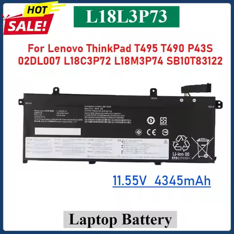 L18L3P73 L18M3P73 Laptop Battery For Lenovo ThinkPad T495 T490 P43S 02DL007 L18C3P72 L18M3P74 SB10T8
