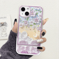 1pc Minimalist Purple Flower & Moon Oil Painting Design Soft Phone Case Compatible With Apple 16/16 