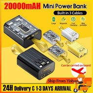 [CCC Certificate] 20000mah Powerbank Built-in 3 Cables Large-Capacity ransparent Cover Fast Charge P