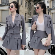 Set Of 3 Long-Sleeved BLAZER Women'S Skirts With Big Bow And Short Skirt Letter A With Luxurious Lining DX