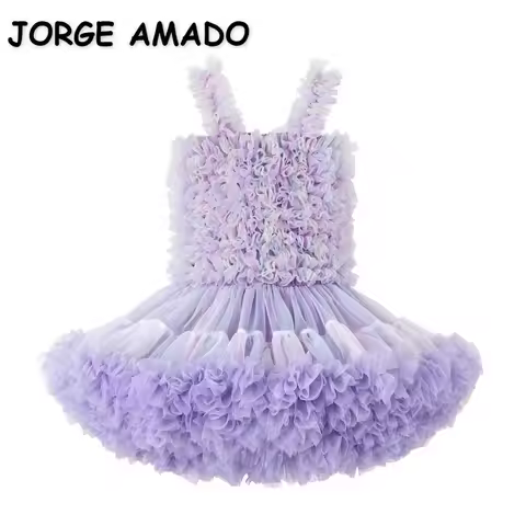 Kids Girl Summer Tutu Sleeveless Ruffle Tulle Princess Dresses Birthday Costume Fluffy Puffy Ball Go