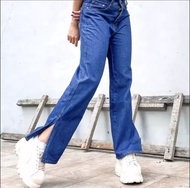 Celana Kulot Highwaist / Kulot Jeans Belah samping / Kulot jeans wanita / Kulot jeans sobek samping 