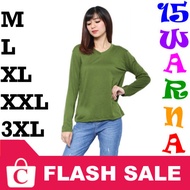 BISA COD XXXL 3XL XXL XL L M Kaos T-Shirt Wanita Cewek Perempuan Jumbo Big Size Lengan Panjang Polos