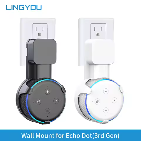 LINGYOU Household Outlet Wall Mount Stand Hanger With Cable Winder For Amazon Echo Dot 3rd Gen Plug 